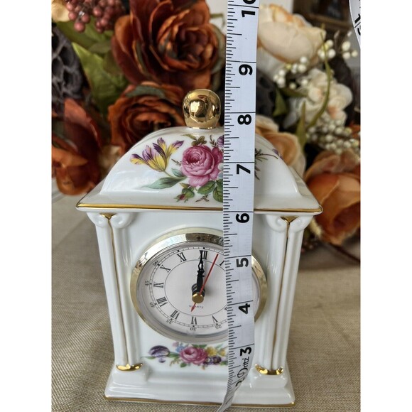 Centurion Hand-Painted Victorian Pillar Style Mantel Clock – Gold Trim Porcelain - Picture 7 of 8
